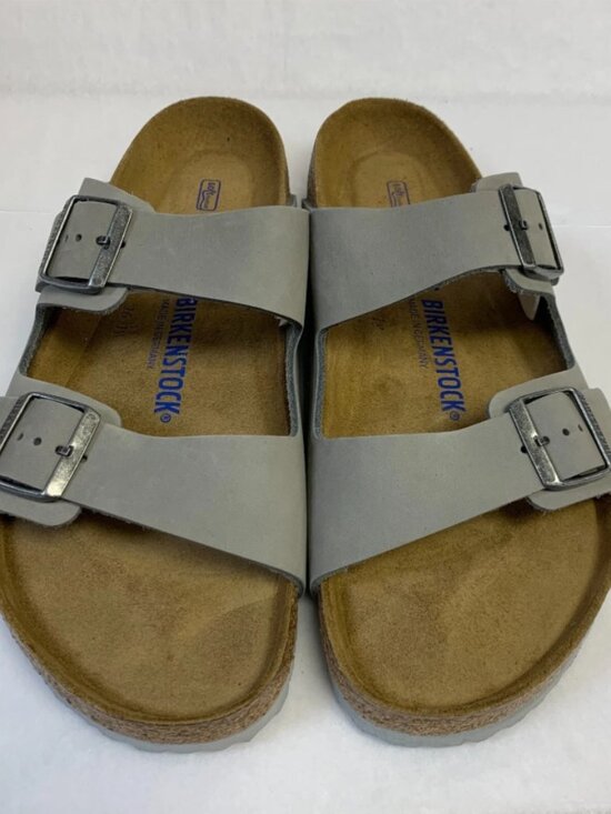 Birkenstock Shoes - Birkenstock Arizona Dove Gray Nubuck Leather Soft Footbed Regular Width Sandals
